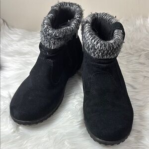 Women's Khombu Black Suede Leather uppers Ankle Boots with Knit Cuff